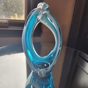 Art Glass Abstract Design, Blue & White, Votive, Candle, Decor